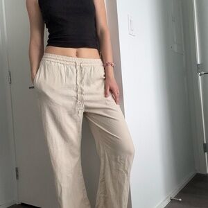 Zara Cream Liner Wide Leg Pants with Elastic Waist